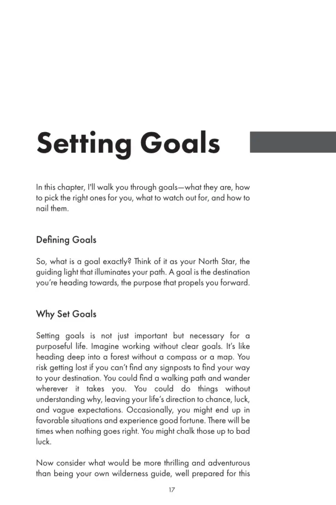 Setting Goals chapter introduction page from the iAmEvolving Journal
