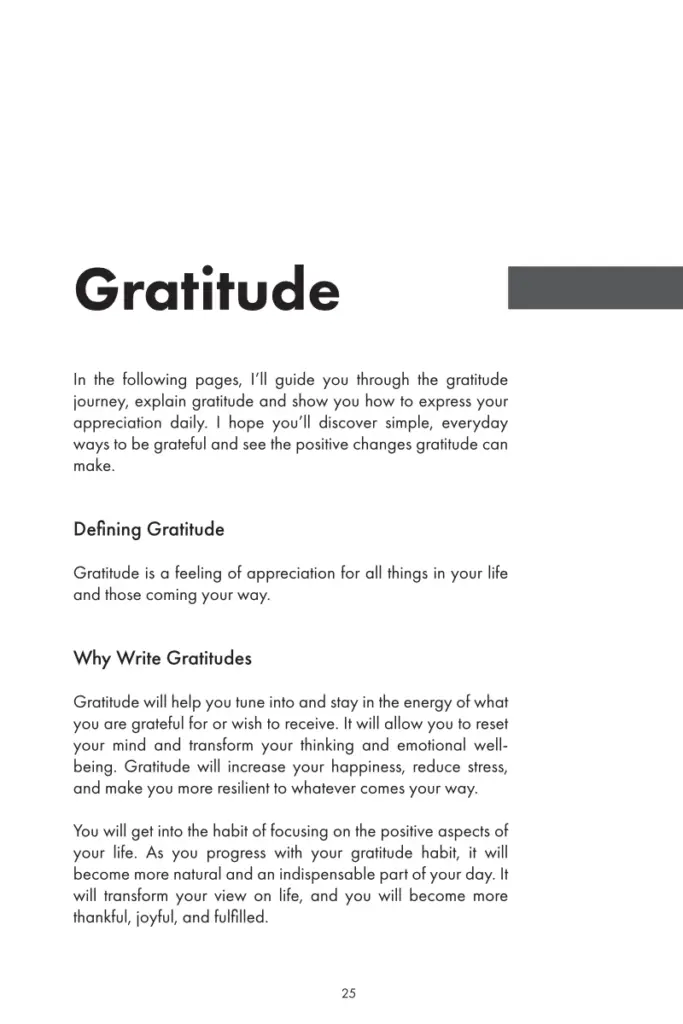 Gratitude chapter introduction page from the iAmEvolving Journal