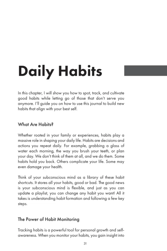 Daily Habits chapter introduction page from the iAmEvolving Journal