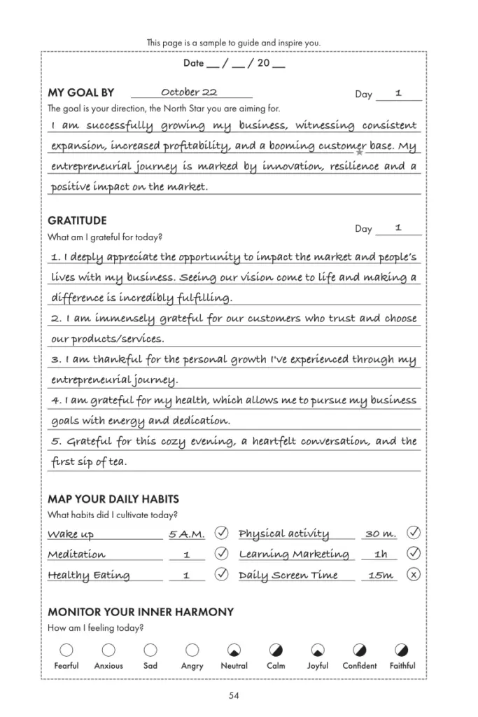 Ten-day reflection worksheet and emotional landscape chart from the iAmEvolving Journal