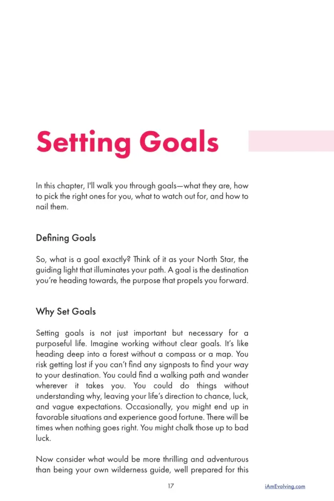 Setting Goals chapter from the iAmEvolving™ Guidebook explaining how to define and choose aligned goals.