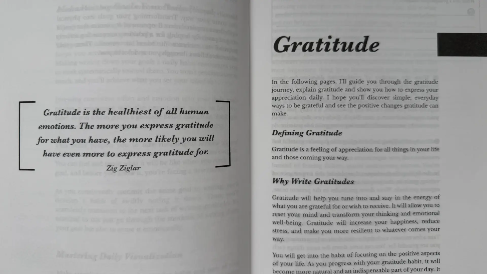 iAmEvolving Journal open on a desk with gratitude prompts written on the page.
