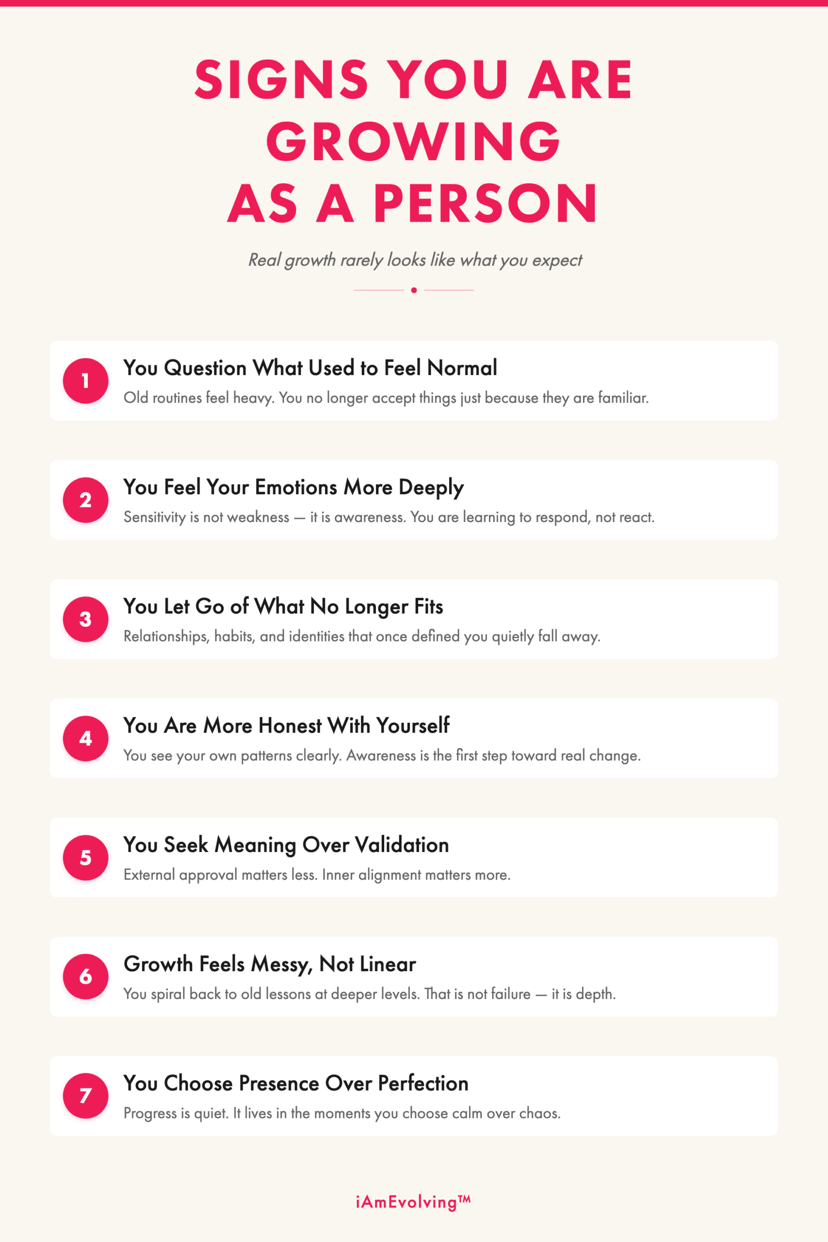 5 signs you are growing as a person - infographic with key indicators of personal growth