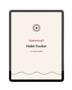 Free 21-Day Habit Tracker PDF cover page displayed on a tablet — printable habit tracker by iAmEvolving