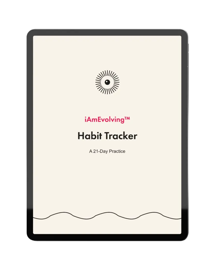 Free 21-Day Habit Tracker PDF cover page displayed on a tablet — printable habit tracker by iAmEvolving