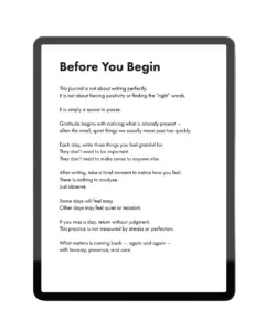 Before You Begin introduction page from the free 30-day gratitude journal