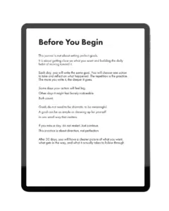 Goal Setting Journal inside preview — Before You Begin page with daily practice instructions