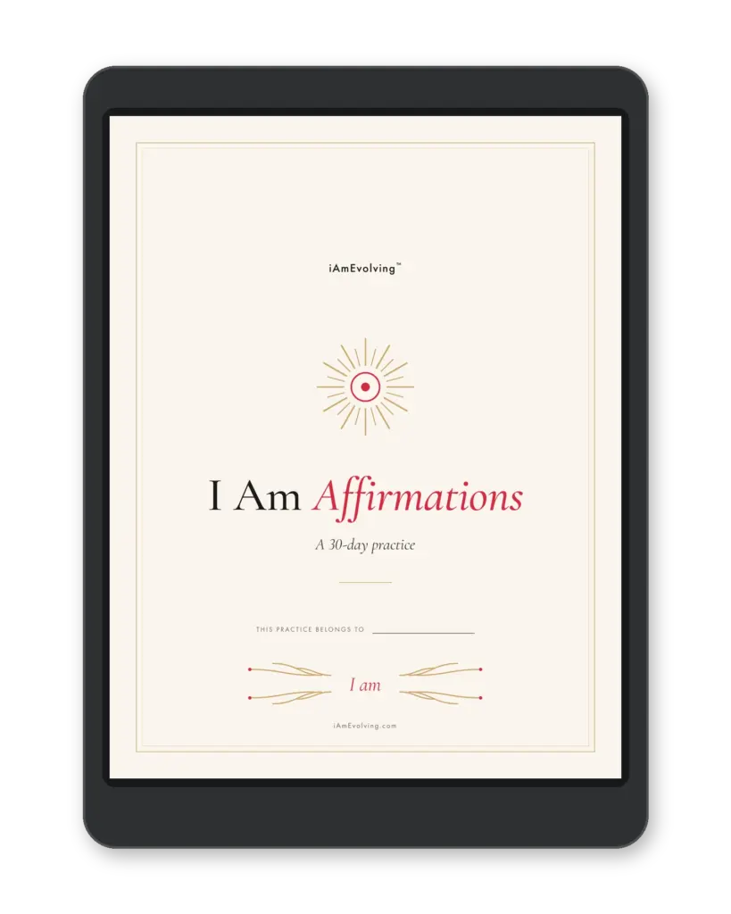 Free daily affirmations printable PDF cover: I Am Affirmations, a 30-day practice by iAmEvolving